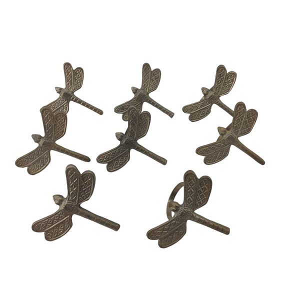 Dragonfly Napkin Rings Pewter? Silver Tone Garden Set of 8 - Picture 1 of 8